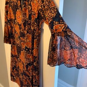 Navy and Orange Paisley Dress
